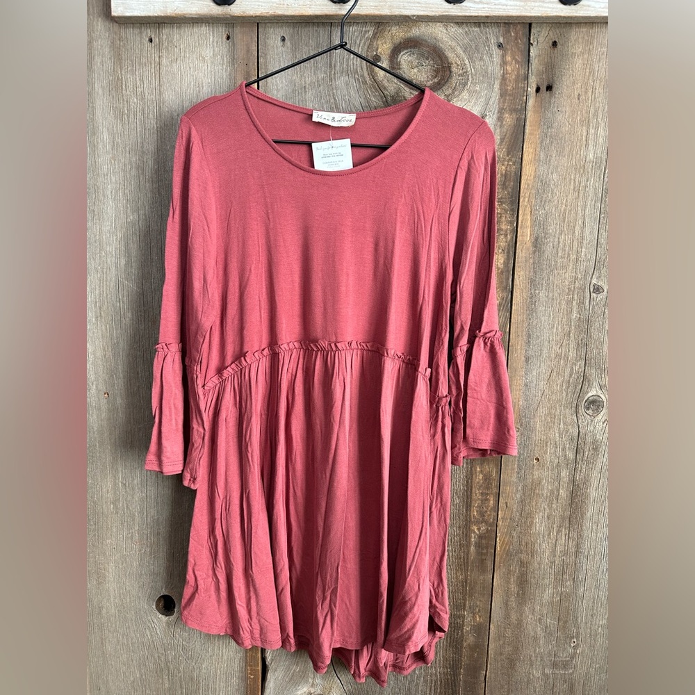 Vine & Love Babydoll Bell Sleeve Tunic / Dress in Dusty Rose Pink Size Small
